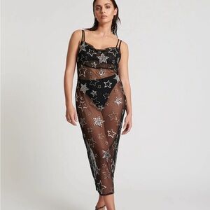 NWT One Teaspoon Stellar All Star Hand Beaded Slip Maxi Dress Black Size Small
